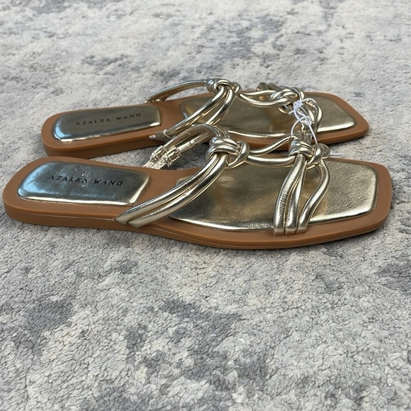 New Azalea Wang Stetson Sandals Gold Metallic Gladiator Strappy Flats Sz 7 - Picture 6 of 11